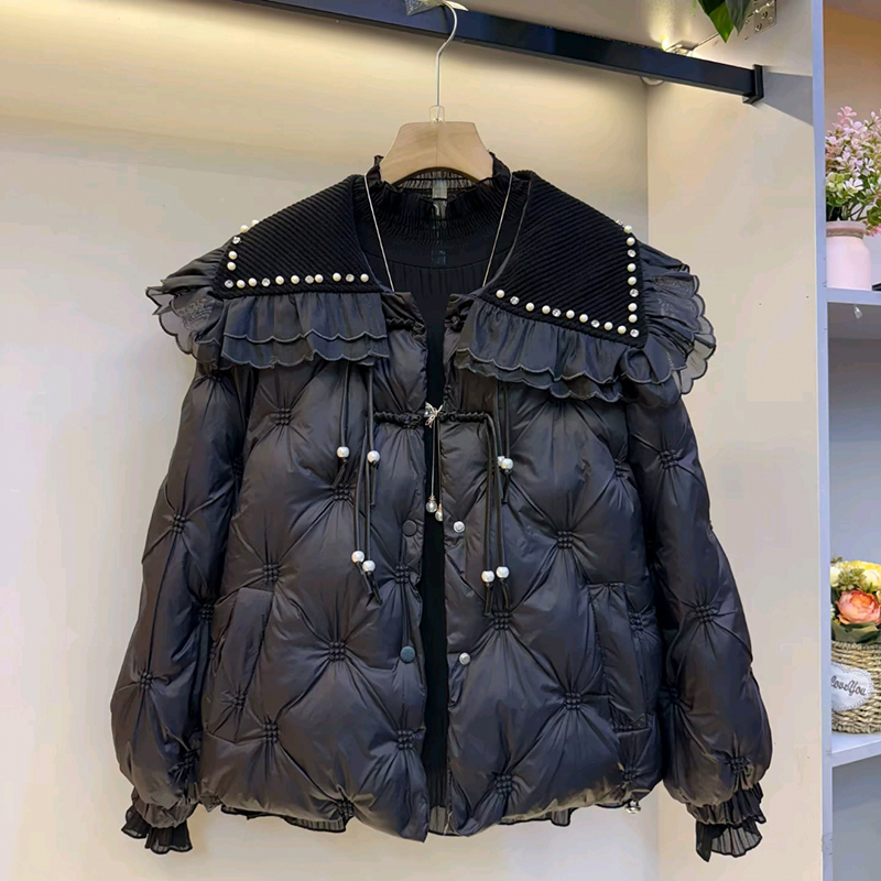 冬季大码女装钉珠棉服百搭打底衫