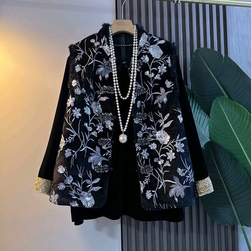 大码女装亮片盘扣马甲钉珠打底衫