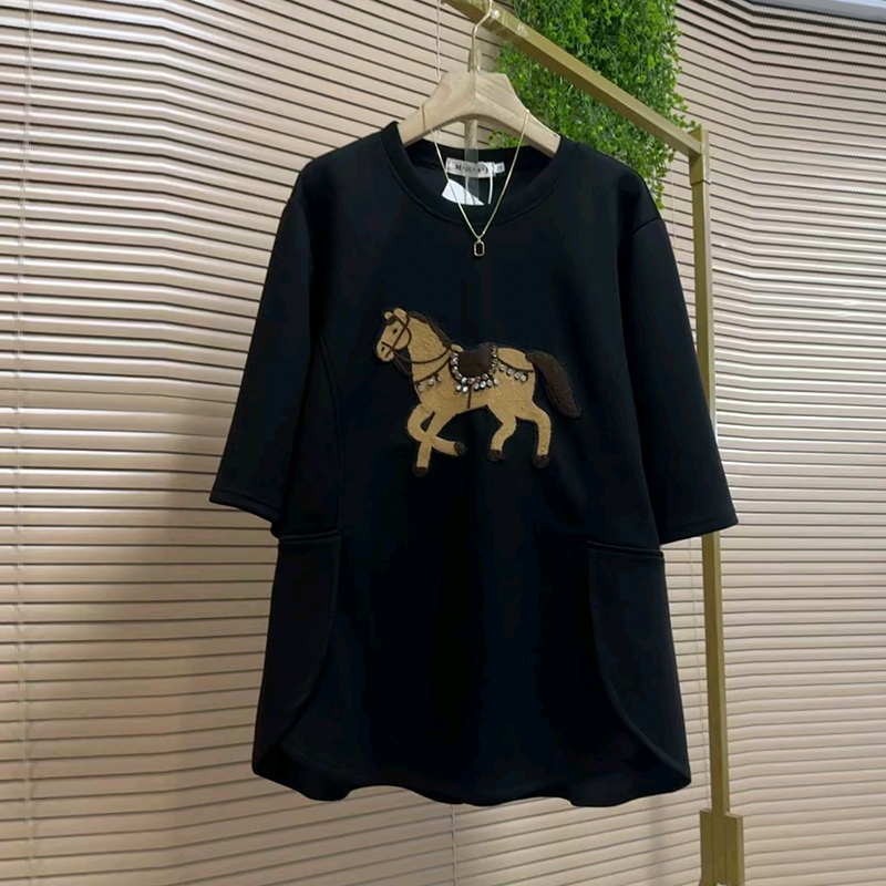 秋冬大码女装卡通镶钻短袖T恤衫