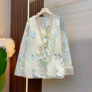 时尚 胖妹妹2025春季 女装 大码 潮洋气重工刺绣飘纱外套 新款
