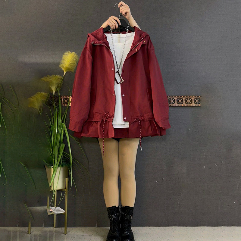 春季新款休闲百搭抽绳设计连帽外套胖妹妹大码女装韩版简约上衣潮,女装/女士精品,常规大码外套,淘宝优惠券,粉丝福利购,淘宝优惠卷