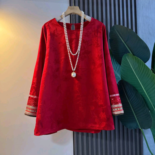 国风大衫 女装 减龄大码 提花衬衫 上衣 新年款 胖妹妹显瘦长袖 大码