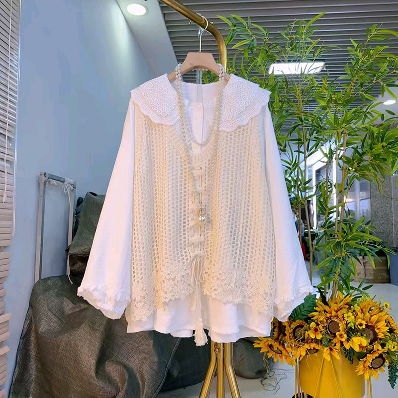 抽绳镂空马夹大码女装娃娃领打底