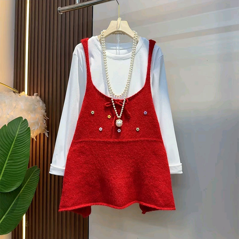 百搭T恤针织吊带马甲两件套