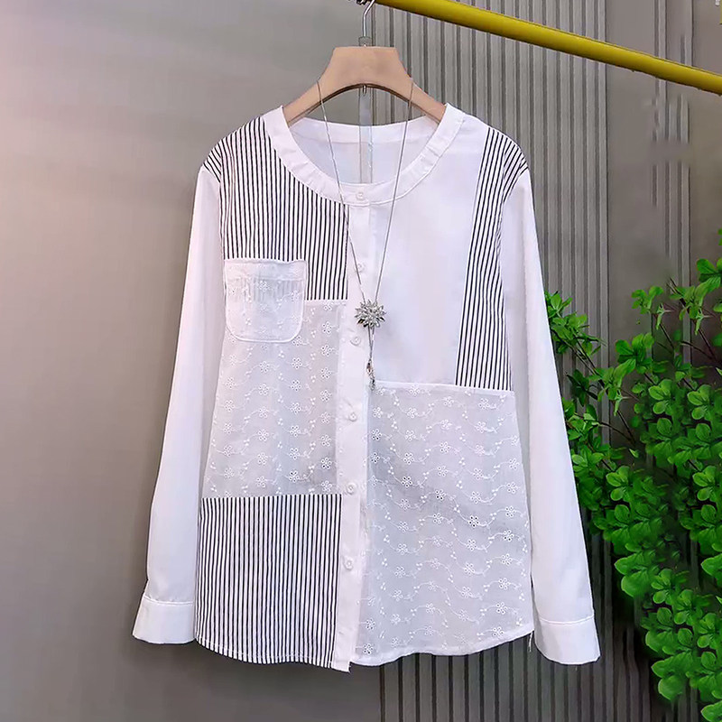 胖妹妹大码女装春季2026新款欧货轻奢拼接蕾丝几何设计感百搭衬衫,女装/女士精品,大码内搭,淘宝优惠券,粉丝福利购,淘宝优惠卷