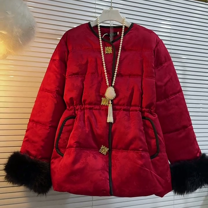 国风大码女装毛毛袖加厚棉服外套