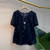 上衣胖mm清凉百搭小衫 欧货2025新款 潮 韩版 刺绣爱心设计款 大码 女装