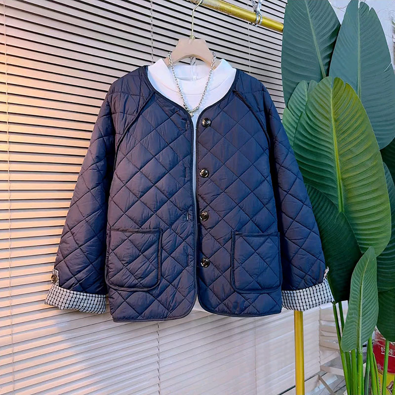 绗缝撞色时髦二棉棉服大码外套冬