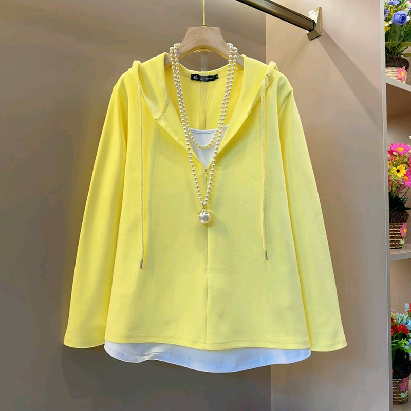 胖妹妹大码女装春季2026新款时尚糖果色多巴胺小众色彩假两件小衫