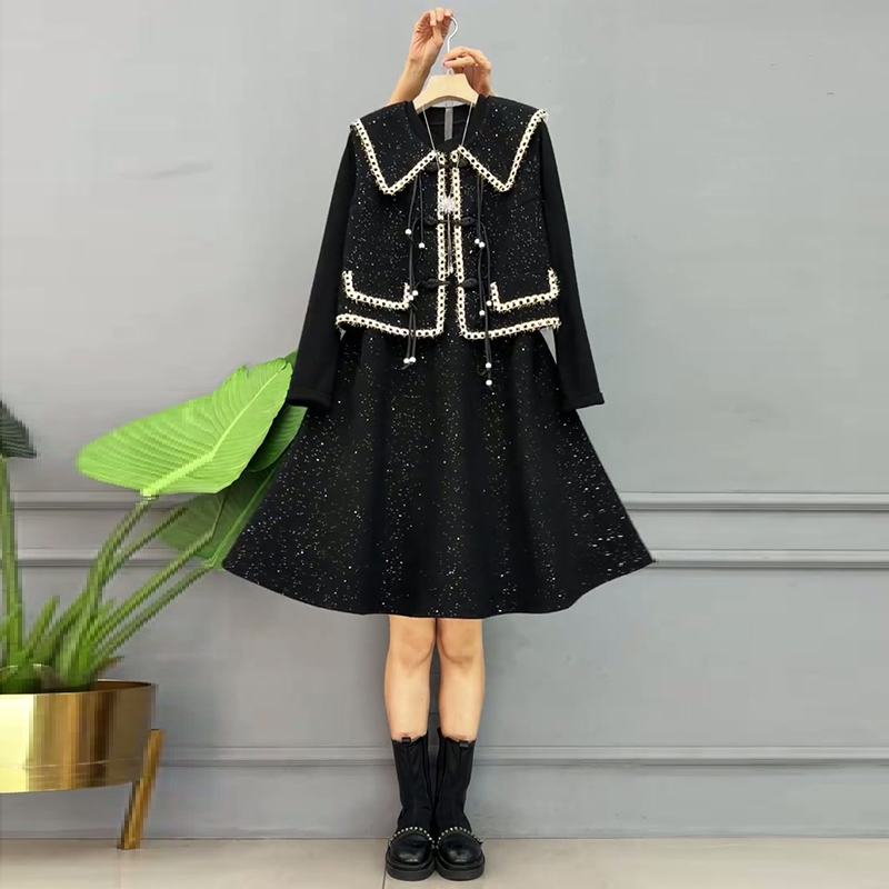 小香风大码女装亮闪闪马甲连衣裙