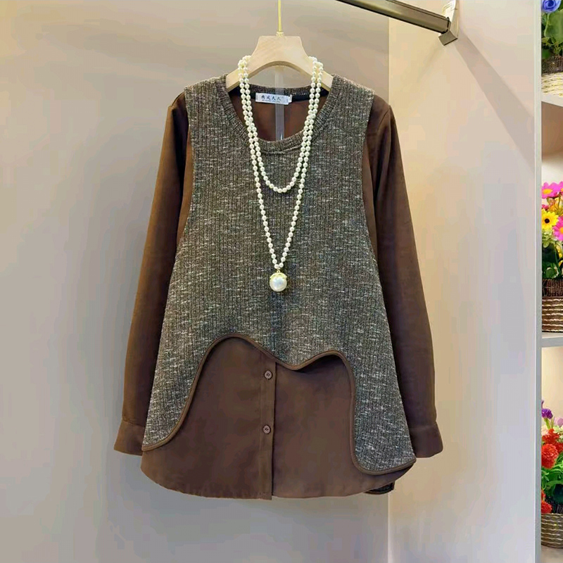 韩系小众不规则假两件时髦小衫新