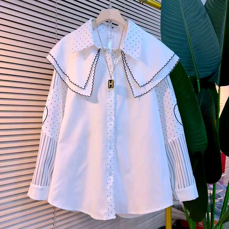 大码女装娃娃领波点衬衫胖mm显瘦减龄内搭2026春季新款条纹女人衫,女装/女士精品,大码内搭,淘宝优惠券,粉丝福利购,淘宝优惠卷