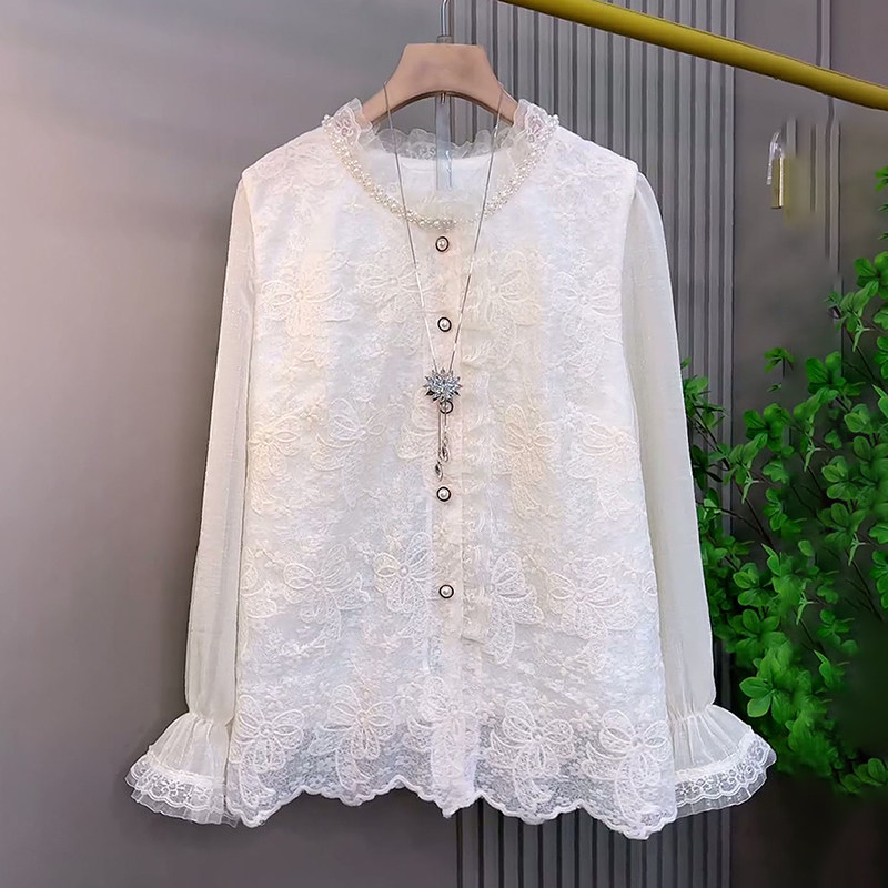 胖妹妹大码女装春季2026新款欧货时尚重工钉珠花边刺绣宽松百搭衫,女装/女士精品,大码内搭,淘宝优惠券,粉丝福利购,淘宝优惠卷