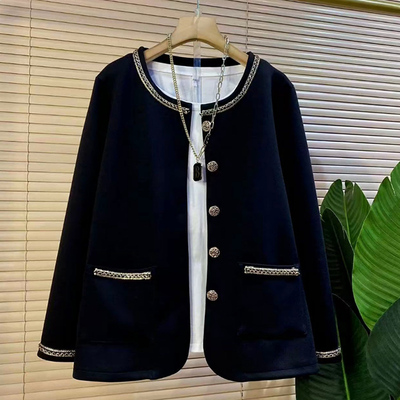 早秋大码女装小香风纽扣外套