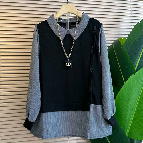 新款欧货时尚拼接假两假洋气衬衫