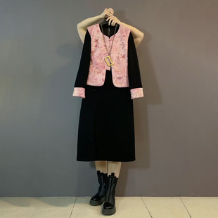 新款 盘扣国风刺绣马甲裙子两件套装 大码 新中式 女装 胖妹妹2025冬季