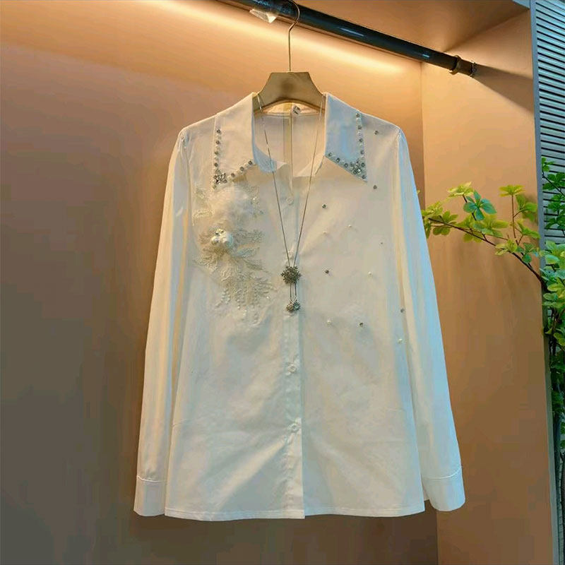 2026春季新款韩版气质镶钻立体花时尚衬衫大码女装胖mm洋气上衣女