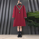 胖mm设计感中长款 新款 上衣 大码 女装 气质V领时尚 钉珠遮肉休闲大衫