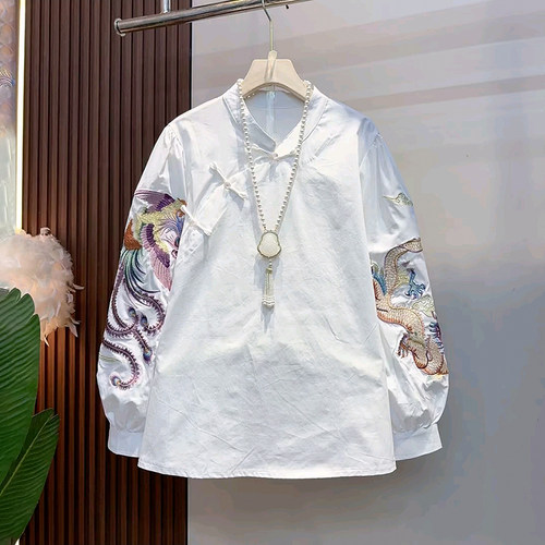 时尚重工刺绣龙凤袖国风宽松上衣