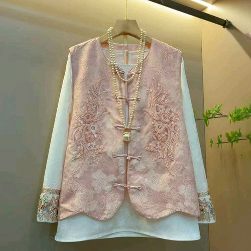 新中式洋气重工钉珠刺绣马甲衬衫