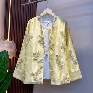 胖妹妹2026春季新款大码女装欧洲站气质国风重工钉珠圆领开衫外套