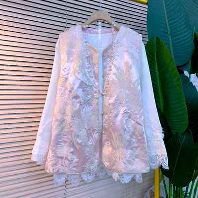 国风提花刺绣马甲蕾丝花边打底衫