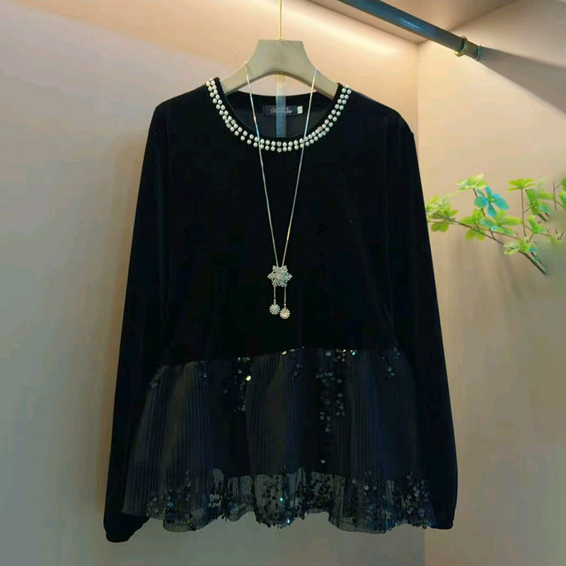 胖妹妹大码女装春季2026新款重工钉珠亮片洋气高级气质感丝绒上衣,女装/女士精品,大码内搭,淘宝优惠券,粉丝福利购,淘宝优惠卷
