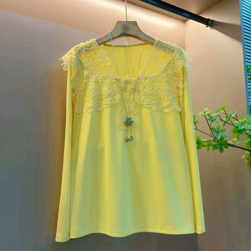 大码女装蕾丝镂空拼接设计上衣