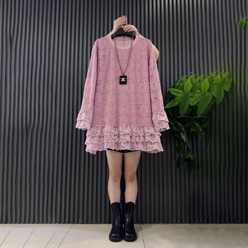 时尚洋气蕾丝遮肉大衫大码上衣冬
