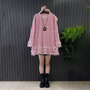胖妹妹洋气蕾丝遮肉大衫 新款 大码 2025冬季 上衣显瘦百搭潮 女装 时尚