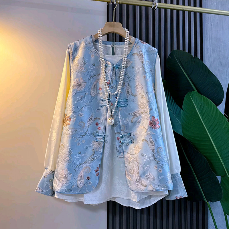 胖妹妹2025冬季新款大码女装时尚复古国潮风提花马甲搭配小衫套装,女装/女士精品,大码套装,淘宝优惠券,粉丝福利购,淘宝优惠卷