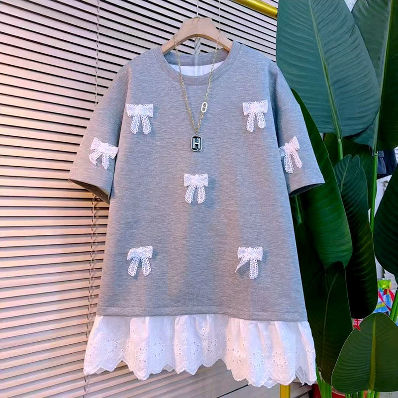 大码女装蕾丝拼接T恤胖mm显瘦假两件蝴蝶结上衣2026春季新款衬衫,女装/女士精品,大码内搭,淘宝优惠券,粉丝福利购,淘宝优惠卷