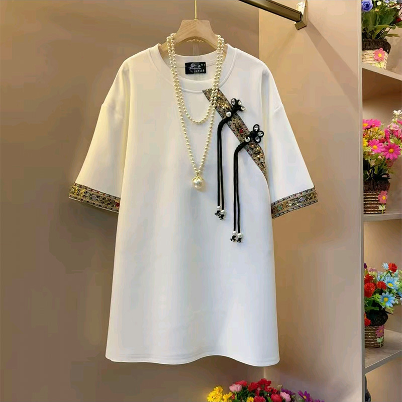 盘扣流苏拼接半袖大衫