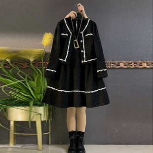 2026春季新款大码女装外套背心连衣裙两件套胖mm显瘦烫钻裙子套装