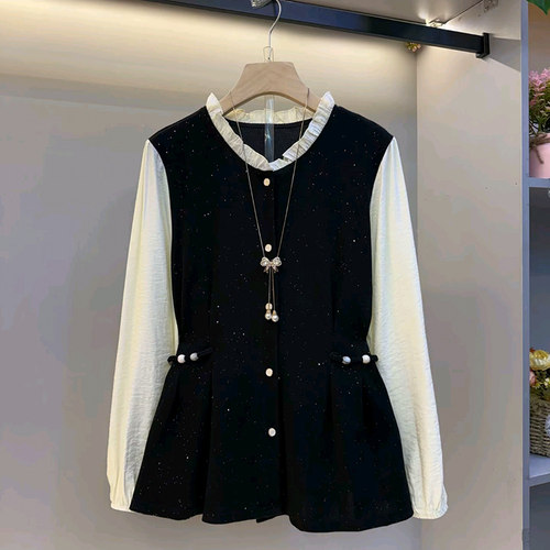 亮晶晶拼接假两件大码女装小衫