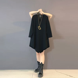 女装 大码 胖mm宽松遮肉显瘦上衣女 欧货气质V领不规则洋气大衫 新款