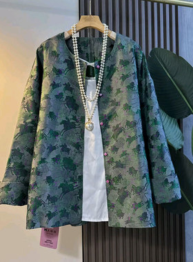 秋季大码女装宽松提花复古外套