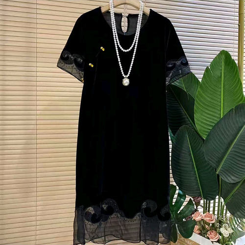 新款时尚丝绒拼接洋气显瘦连衣裙