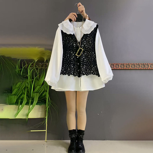 新款 搭配时尚 大码 胖妹妹洋气显瘦清新白衬衫 针织马甲 女装 2025冬季