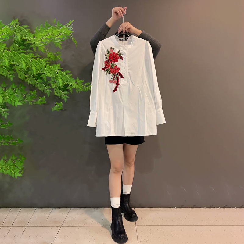 重工长袖刺绣花民族风气质衬衫
