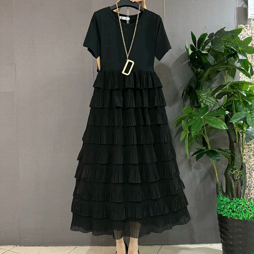 胖妹妹2025夏季新款蛋糕连衣裙