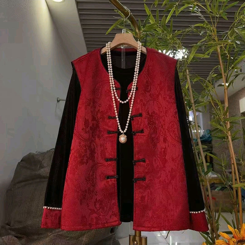 2026春季新款胖mm复古大码女装新中式国风盘扣提花马甲丝绒衫套装,女装/女士精品,大码套装,淘宝优惠券,粉丝福利购,淘宝优惠卷