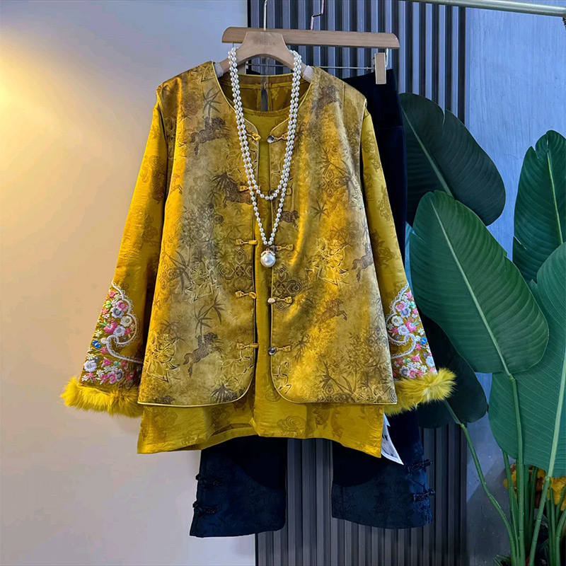 国风马夹提花刺绣内搭裤子