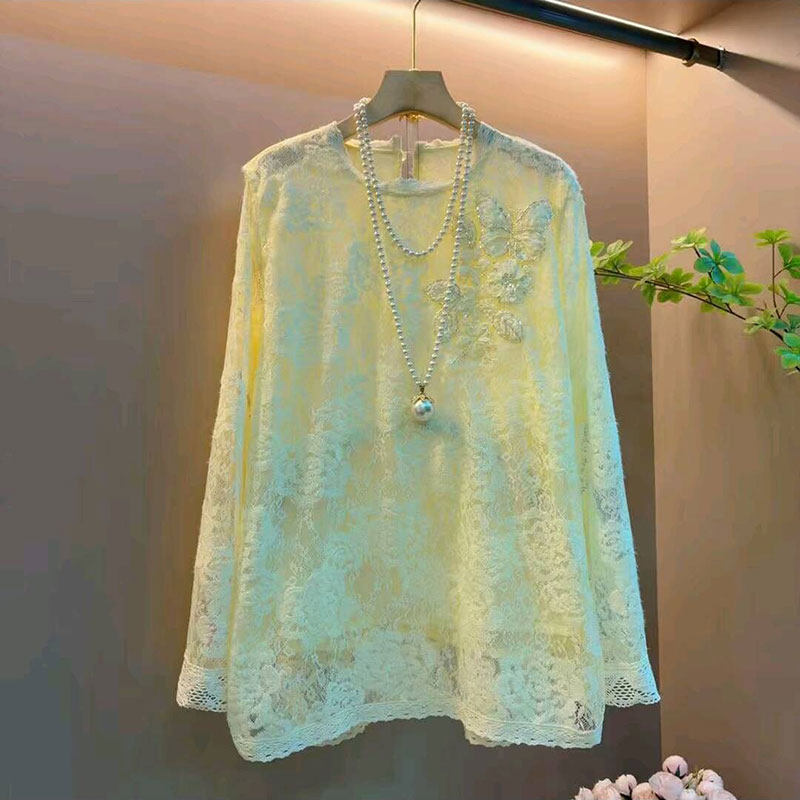 2026春季新款欧货气质蕾丝中长款女人衫大码女装胖mm宽松遮肉上衣,女装/女士精品,大码内搭,淘宝优惠券,粉丝福利购,淘宝优惠卷