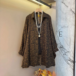 翻领春款时尚中长款宽松简约洋气休闲百搭蝙蝠袖衬衫大码女装外套