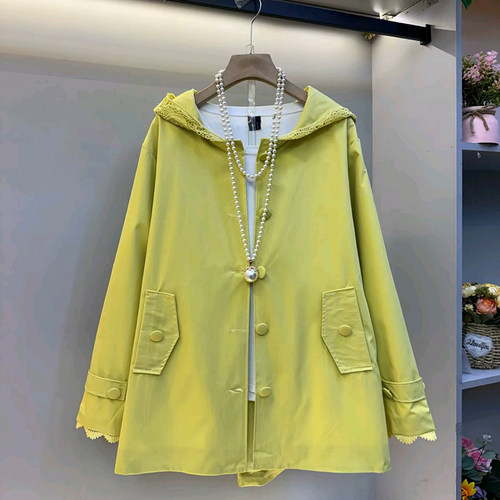 欧货蕾丝连帽后背蝴蝶结洋气风衣