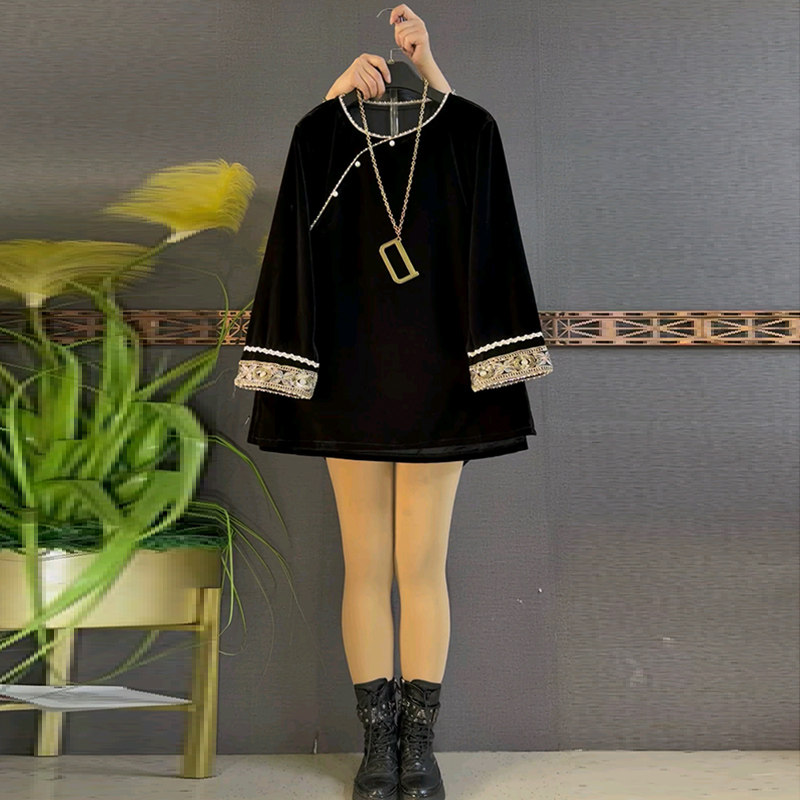 2026春季新款蕾丝拼接上衣胖mm显瘦钉珠圆领衬衫丝绒小衫大码女装,女装/女士精品,大码内搭,淘宝优惠券,粉丝福利购,淘宝优惠卷