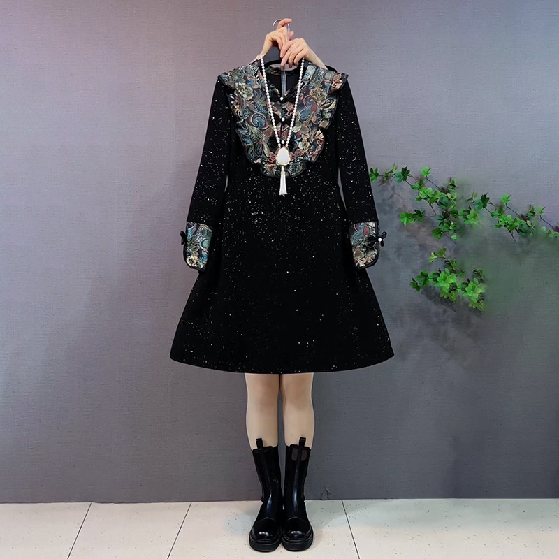 胖妹妹2025冬季新款大码女装复古盘扣改良旗袍连衣裙亮星国风裙子