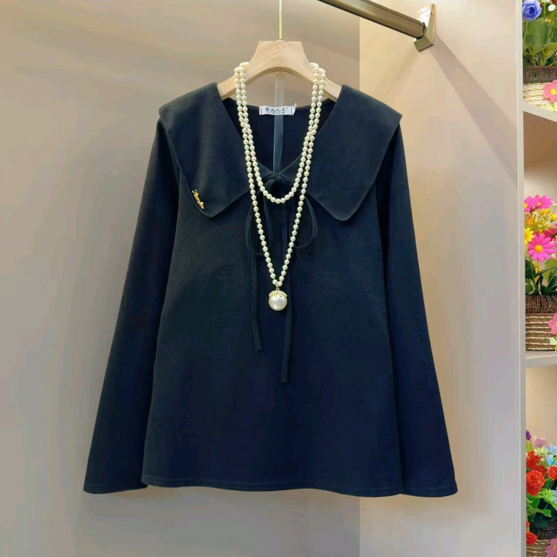 娃娃领大码女装蝴蝶结系带小衫