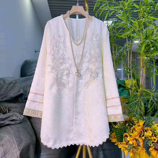 女装 大码 胖MM新中式 国风亮片提花设计感修身 2025秋季 长衫 减龄新款